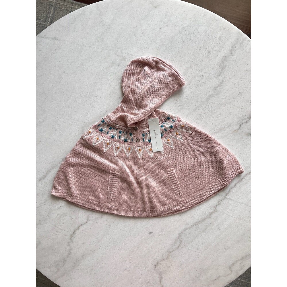 NWT!! Peek Baby Poncho 12-18M Pink Knit Hooded